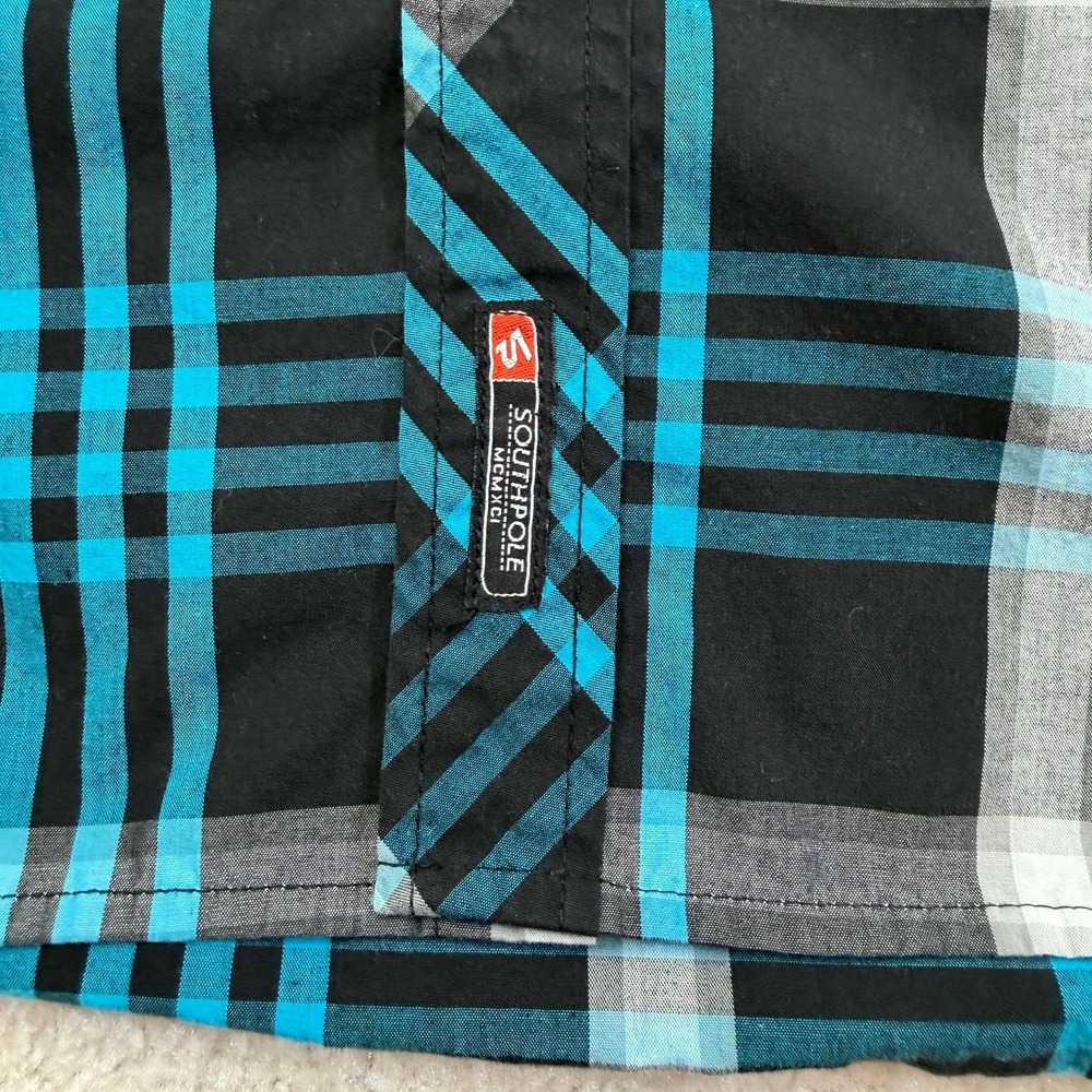 Vintage SouthPole Shirt Mens Medium Black Plaid Button Up Longsleeve - Picture 8 of 10